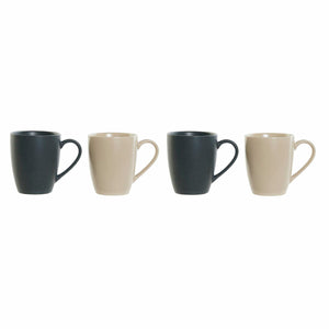 Set of Mugs DKD Home Decor Beige Dark grey Rubber wood Stoneware 300 ml 19 x 13 x 31 cm (4 Pieces)
