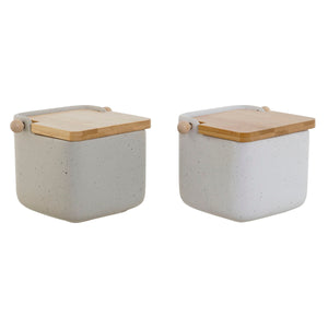 Salt Shaker with Lid Home ESPRIT White Beige Natural Bamboo Dolomite 15 x 12 x 11 cm (2 Units)
