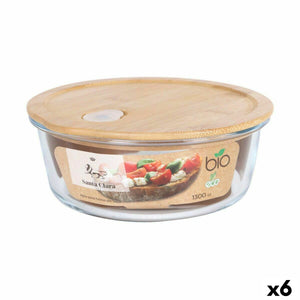 Round Lunch Box with Lid Santa Clara   Bamboo Borosilicate Glass 19,5 x 7,3 cm (6 Units)
