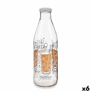 Glass Bottle Transparent Metal Glass 1 L Juice (6 Units)