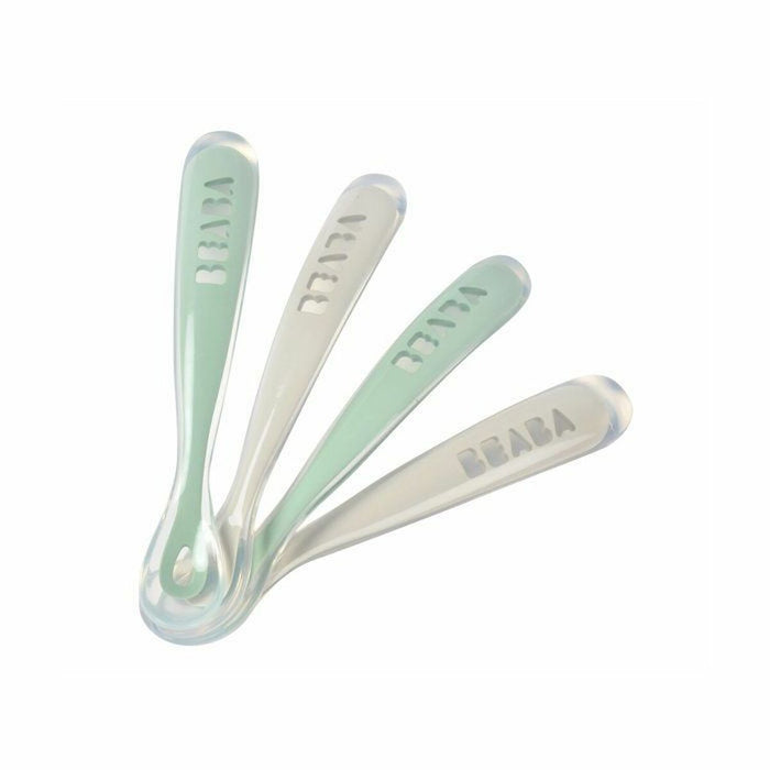 Pieces of Cutlery Béaba Green Grey Silicone 4 Pieces (4 Units)