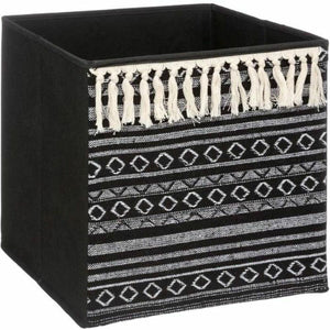Decorative basket Five Etnic With tassles 31 x 31 x 31 cm Black Polyester Plastic