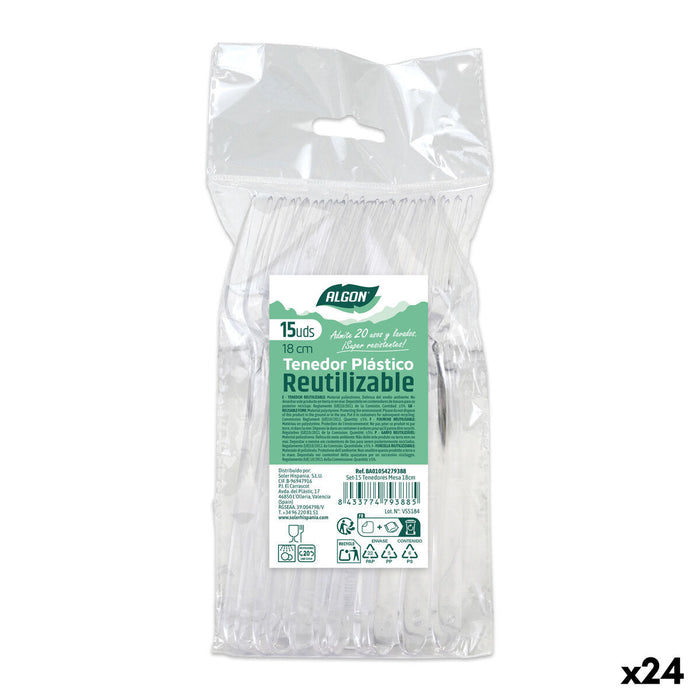 Reusable fork set Algon Transparent 18 cm 15 Pieces (24 Units)