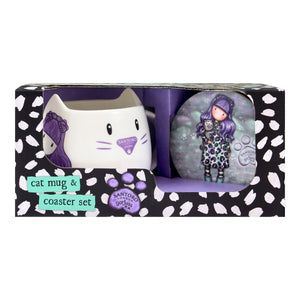 Cup with Plate Gorjuss Smitten kitten White Black Ceramic Coasters Cup