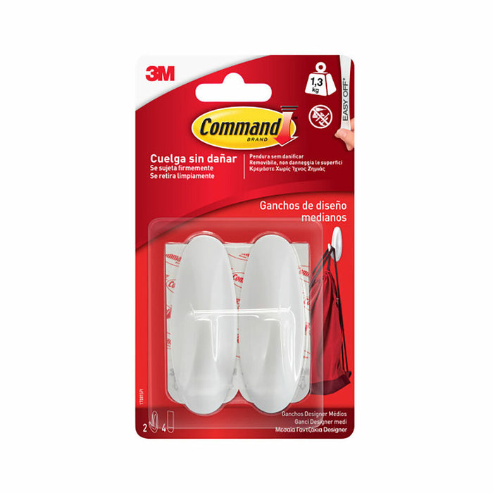 Hook for hanging up 3M 1,3 kg White Metal (2 Units)