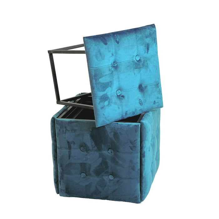 Set of stools GO GIFT Transformer Blue Velvet Steel 50 x 50 x 50 cm Pouffe 5-in-1 5 Units