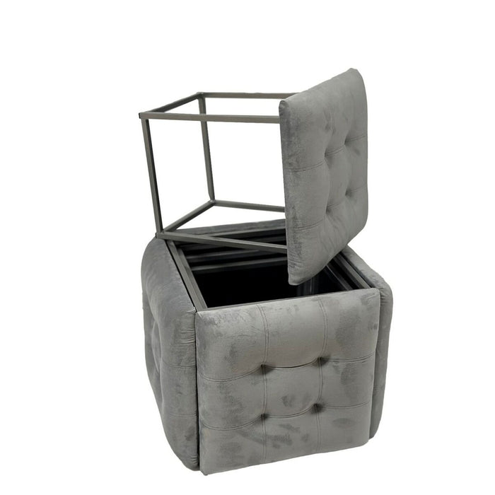 Set of stools GO GIFT Transformer Grey Velvet Steel 50 x 50 x 50 cm Pouffe 5-in-1 5 Units