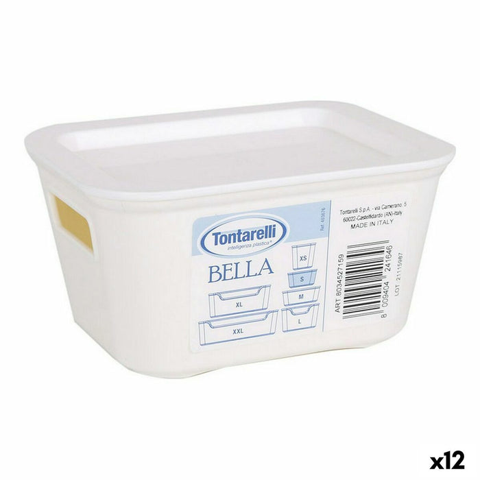 Storage Box with Lid Bella White 13,9 x 11,4 x 7,2 cm (12 Units) (14 x 11 x 7 cm)