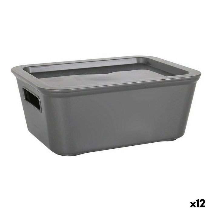 Storage Box with Lid Bella Anthracite 17,9 x 13,9 x 7,2 cm (12 Units) (18 x 14 x 7 cm)