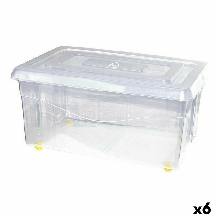 Storage Box with Wheels With lid Transparent 45 L (6 Units)