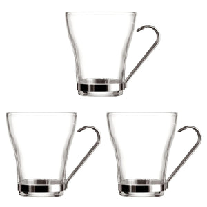 Piece Coffee Cup Set Quid Supreme Transparent Glass Steel 250 ml 3 Pieces