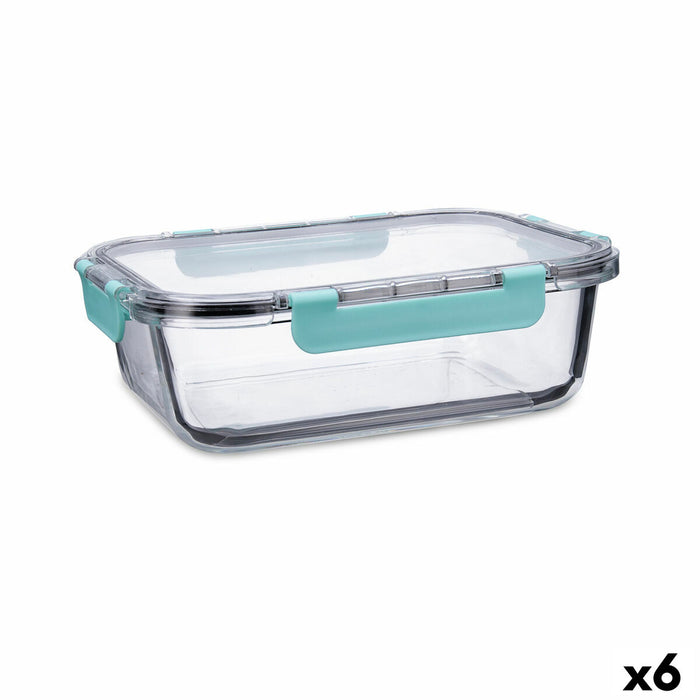 Hermetic Lunch Box Quid Purity Rectangular 1,5 L Transparent Glass (6 Units)