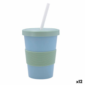 Cup with Straw Quid Inspira With lid 480 ml Blue Plastic (12 Units)