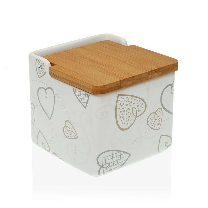 Salt Shaker with Lid Versa Cozy Bamboo Hearts Ceramic (12,2 x 11,5 x 12,2 cm)