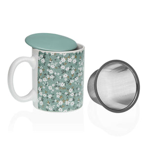 Cup with Tea Filter Versa Bellis Green Stoneware