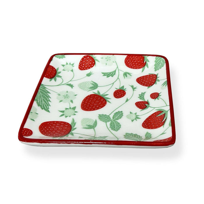 Serving Platter Versa Ceramic Porcelain Squared Strawberries 11,3 x 1,9 x 11,3 cm