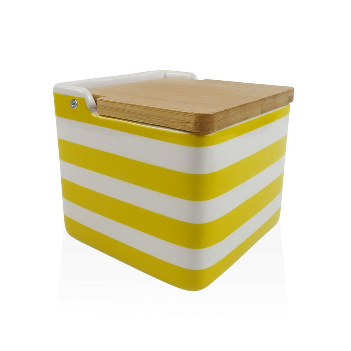 Salt Shaker with Lid Versa Yellow Ceramic Bamboo Dolomite Stripes 12,2 x 11,5 x 12,2 cm