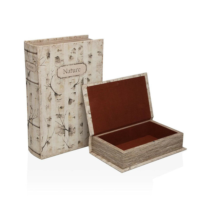 Set of decorative boxes Versa Nature Canvas MDF Wood Book 7 x 27 x 18 cm