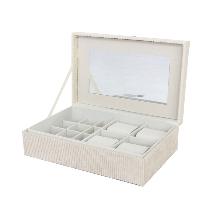 Jewelry box Versa Beige Polyester Cardboard Mirror 16 x 7,8 x 25 cm