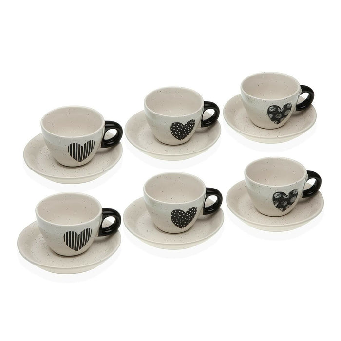 Set of 6 Cups with Plate Versa Nathalie Stoneware Heart