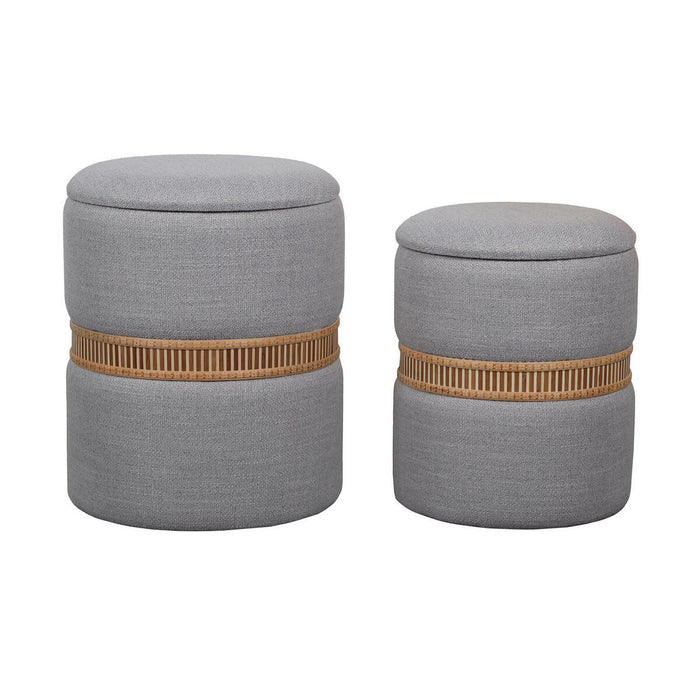 Pouffe Versa Grey Polyester Linen Bamboo MDF Wood