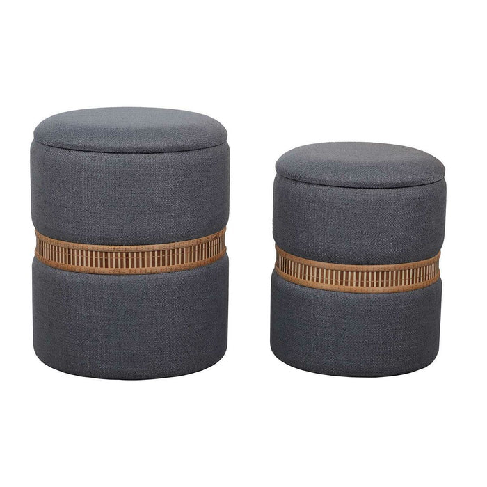 Pouffe Versa Grey Polyester Linen Bamboo MDF Wood