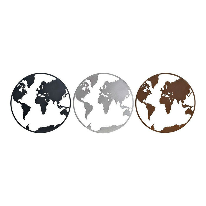 Decorative Figure DKD Home Decor World Map Black Copper White 60 x 1 x 60 cm (3 Pieces)