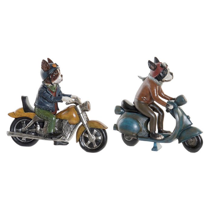 Decorative Figure DKD Home Decor 27 x 10 x 24 cm Red Blue Motorbike Yellow Vintage Dog (2 Units)