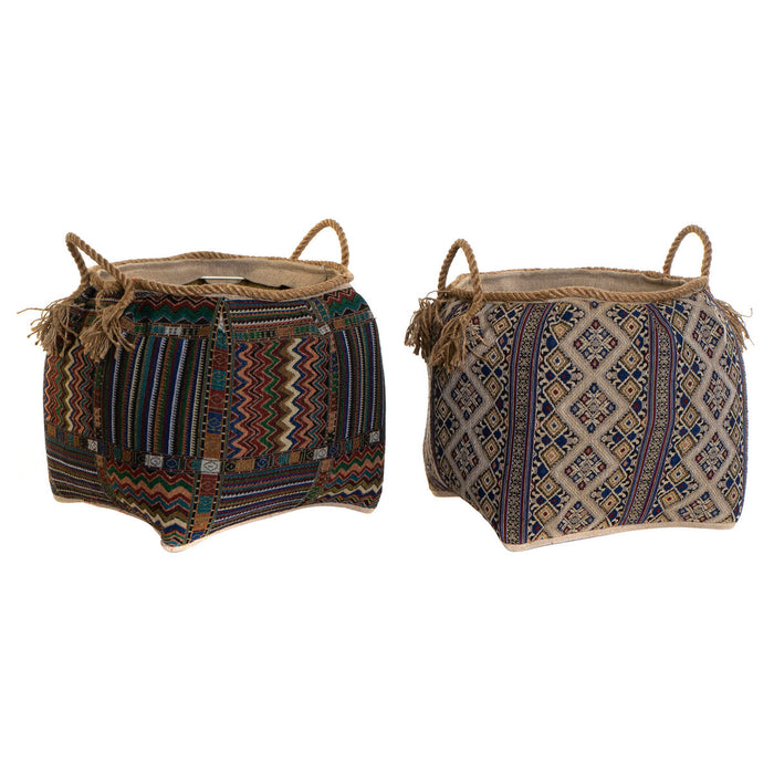 Basket DKD Home Decor Natural Fibre 41 x 41 x 40 cm Boho (2 Units)