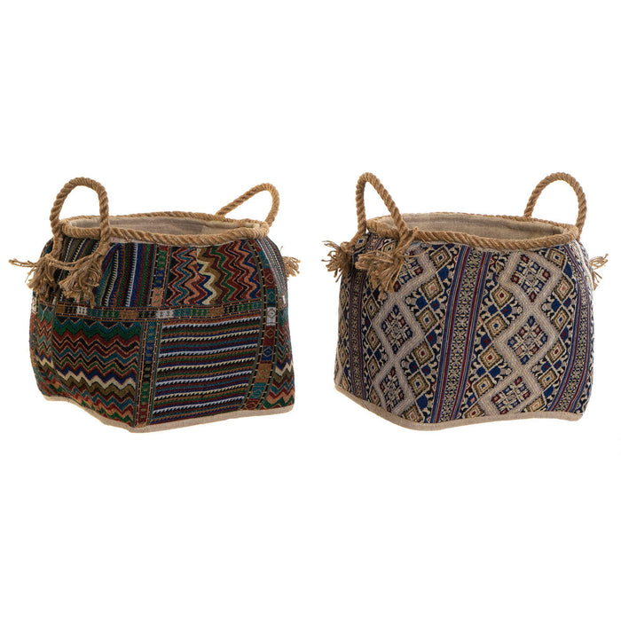 Basket DKD Home Decor 30 x 30 x 30 cm Natural Fibre Boho (2 Units)