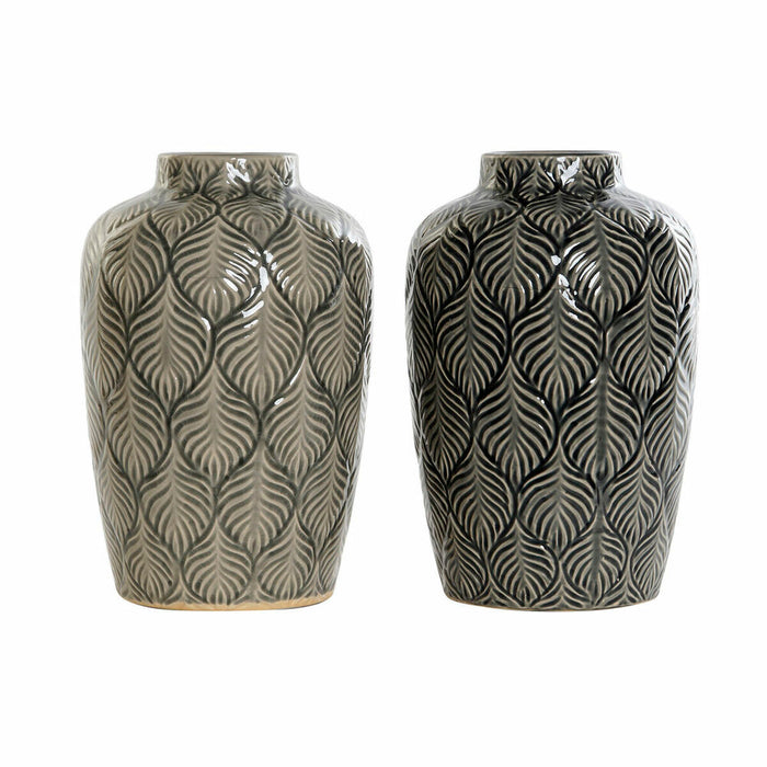Vase DKD Home Decor Beige Porcelain Grey Green Oriental 16 x 16 x 26 cm (2 Units)