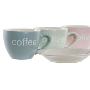 Set of 6 Cups with Plate DKD Home Decor Blue Green Pink Stoneware 150 ml 10 x 7,5 x 7,5 cm
