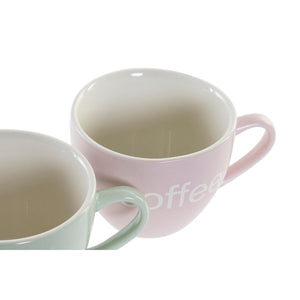 Set of 6 Cups with Plate DKD Home Decor Blue Green Pink Stoneware 150 ml 10 x 7,5 x 7,5 cm