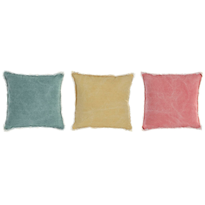 Cushion DKD Home Decor Yellow Green Pink Fringe 45 x 10 x 45 cm (3 Pieces)