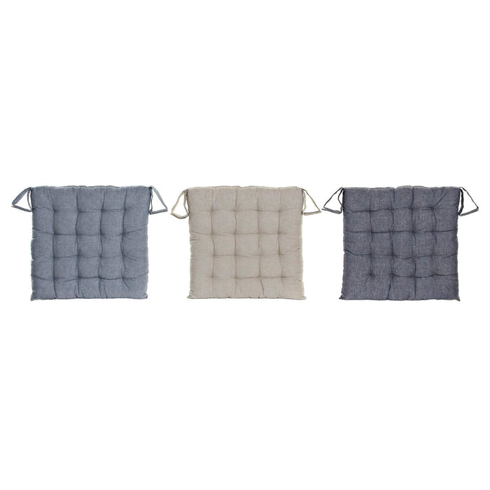 Chair cushion DKD Home Decor Beige Blue Polyester Cotton Aluminium Navy Blue Mediterranean (3) (38 x 38 x 6 cm) (3 Units)
