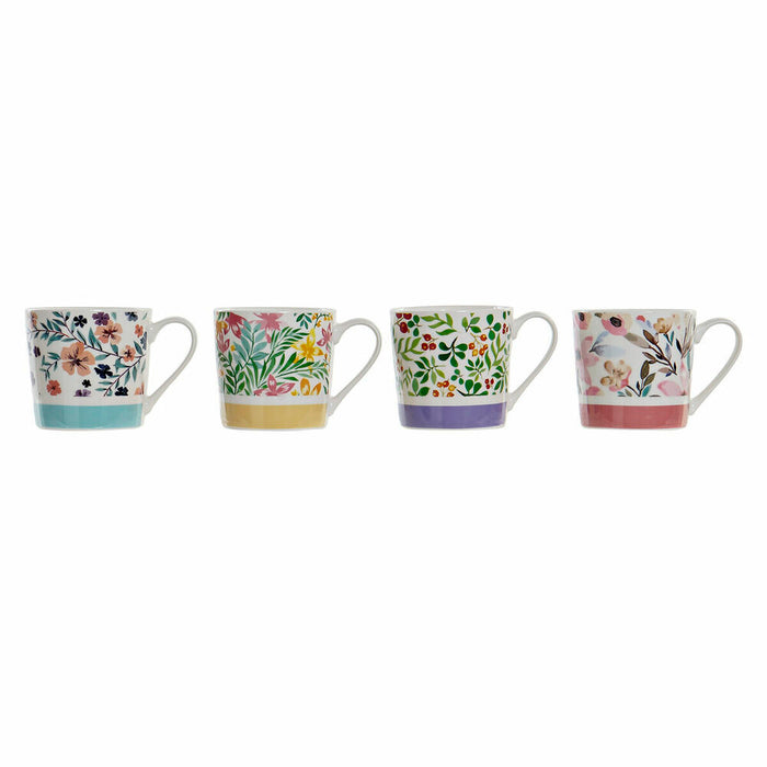 Mug DKD Home Decor Bone China Porcelain (410 ml) (4 pcs)