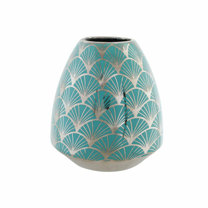 Vase DKD Home Decor Porcelain Turquoise Oriental Chromed 16 x 16 x 18 cm