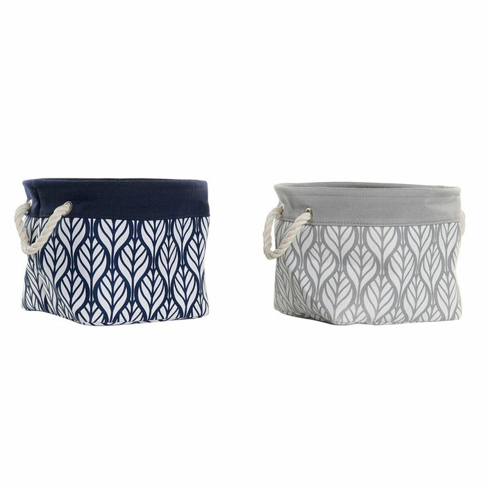 Basket DKD Home Decor White Grey Navy Blue Leaf of a plant Boho 29 x 29 x 22 cm Polyester (2 Units) (12 Units)