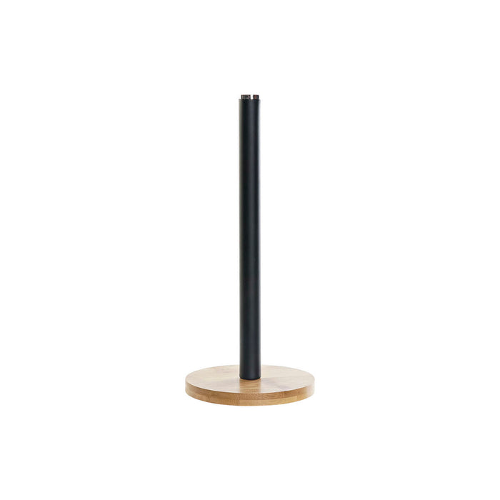 Kitchen Paper holder DKD Home Decor Black Natural Bamboo Stainless steel 15 x 15 x 34 cm