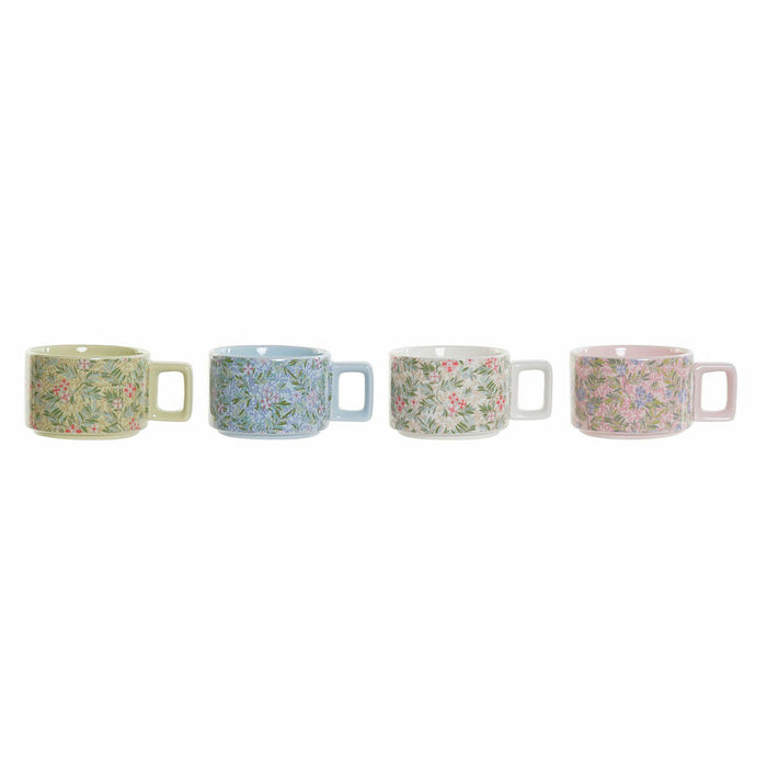 Piece Coffee Cup Set DKD Home Decor Blue Green Pink Metal Dolomite 260 ml (4 Pieces)