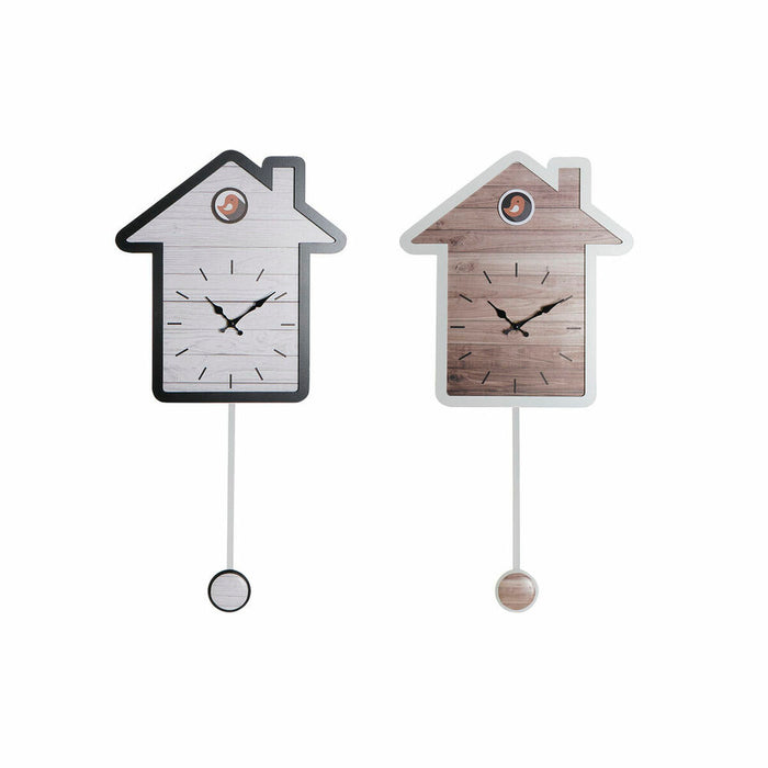 Wall Clock DKD Home Decor 32 x 5 x 56 cm Natural White Plastic House MDF Wood (2 Units)