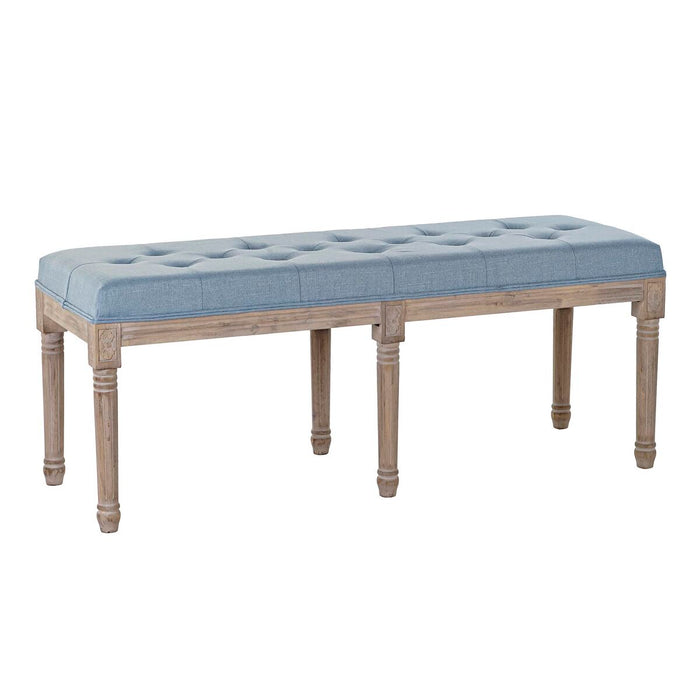 Bench DKD Home Decor   Blue Polyester Linen Rubber wood (122 x 41 x 48 cm)