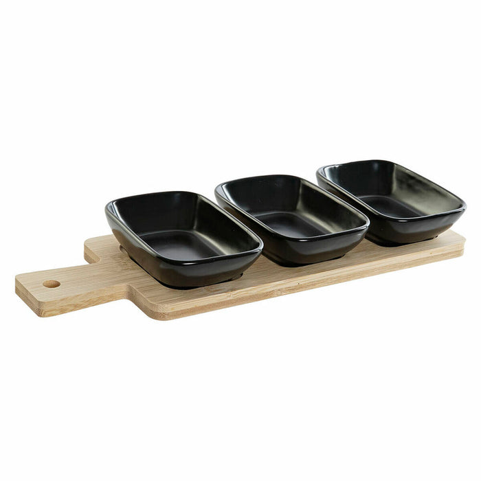 Appetizer Set DKD Home Decor Black Natural Bamboo Plastic Stoneware Cottage 4 Pieces 28 x 10 x 1 cm (4 pcs)