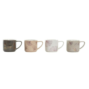 4 Piece Mug Set DKD Home Decor White Beige Grey Pink Metal 330 ml 13 x 9 x 8 cm