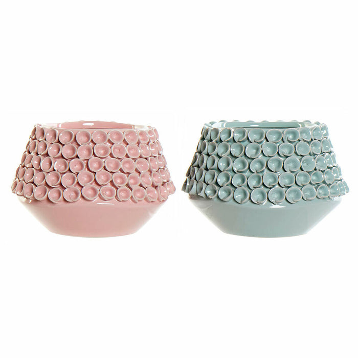 Vase DKD Home Decor Flower Pink Turquoise Stoneware 20 x 20 x 13 cm Mediterranean (2 Units)