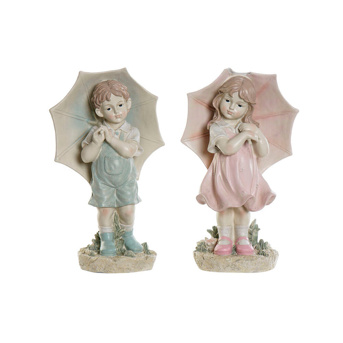 Decorative Figure DKD Home Decor 28 x 20 x 48,5 cm Blue Pink Children (2 Units)