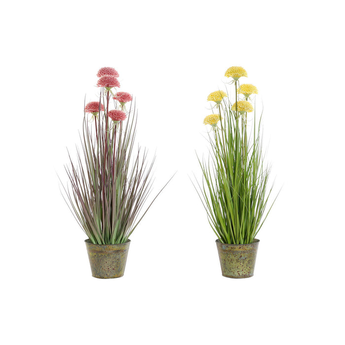 Decorative Plant DKD Home Decor 30 x 30 x 78 cm Pink Metal Yellow PVC (2 Units)