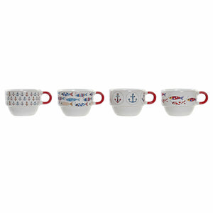 Piece Coffee Cup Set DKD Home Decor Red Multicolour Metal Stoneware Mediterranean 190 ml 4 Pieces