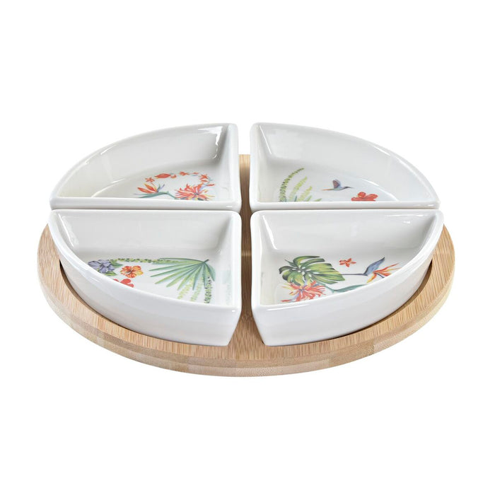 Appetizer Set DKD Home Decor White Multicolour Natural Bamboo Stoneware Tropical 21,5 x 21,5 x 1 cm (5 pcs)