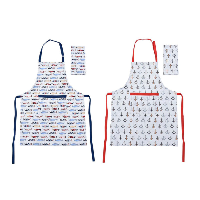 Apron DKD Home Decor Blue White Red 60 x 80 x 0,5 cm Navy (2 Units)